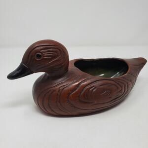 Vintage California Pottery Brown Woodgrain Duck Ceramic Planter Cottagecore